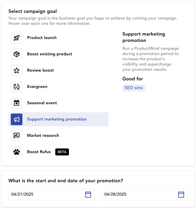 Select Goal and Date