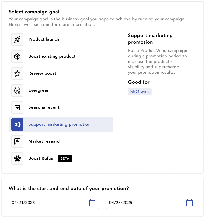 Select Goal and Date